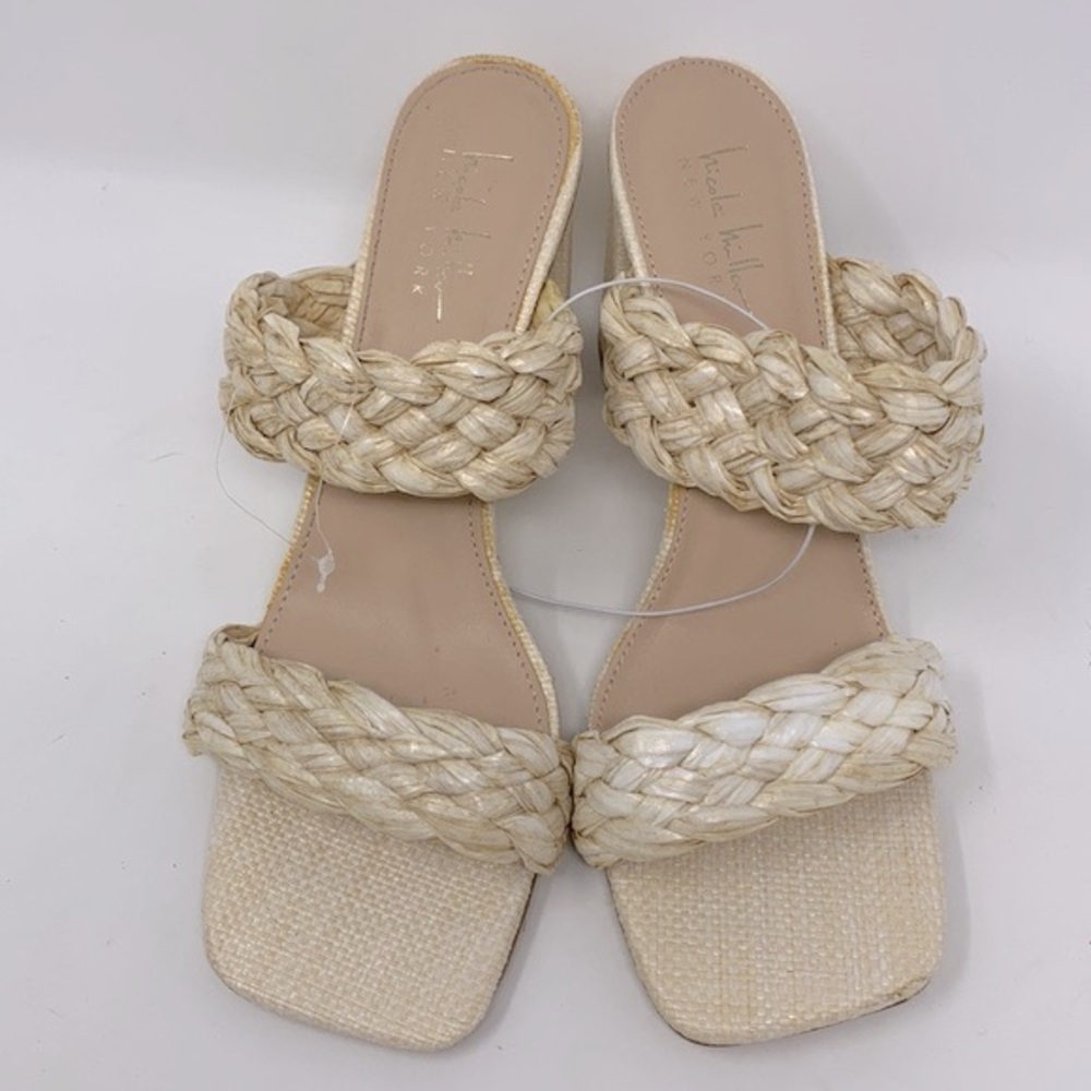 Nicole Miller Woven Straw Block Heeled Square Toe Sandals NWOT - Picture 3 of 16